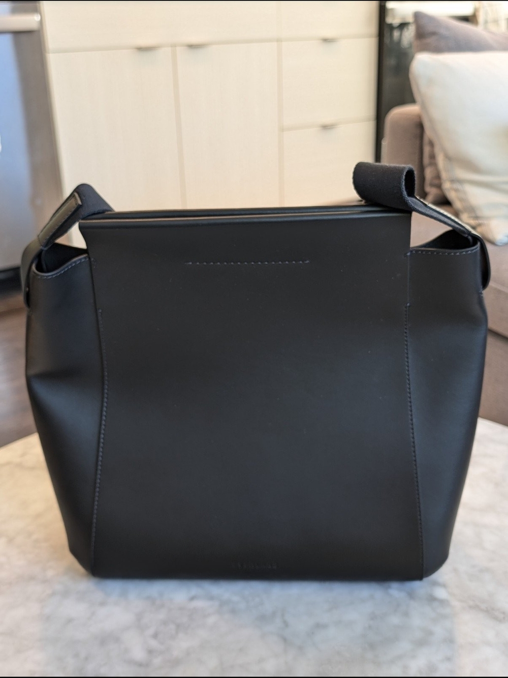 Everlane Black Leather Tote with Wide Strap